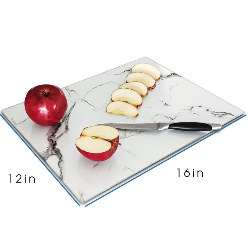 VASUHOME Glass Cutting Board, 16 * 12 inch Set of 1 Tempered Glass Cutting Board, Decorative Square Marble Chopping Board for Kitchen, Scratch, Heat, Shatter Resistant Cutting Mat, White - Image 2